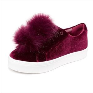 Sam Edelman wine velvet and fur pom pom sneakers